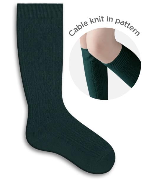 PICCOLO HOSIERY Girls Knee High Socks – Cotton School Uniform, Cable Knit, 6 Pack (White, Black, Navy)2
