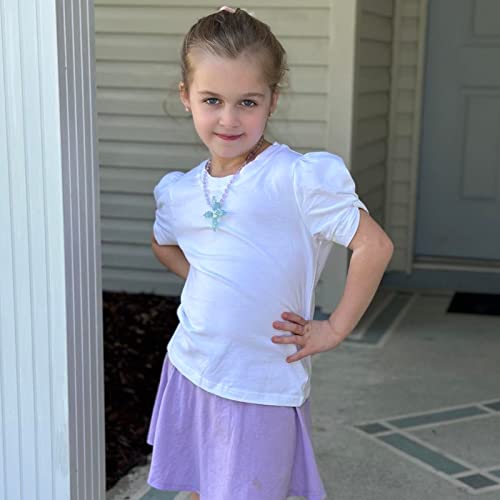 Hopeac Girls Puff Sleeve T Shirts Solid Color Kids Tunic Tops Loose Casual Tee Blouses Summer Outfit White #TOP4