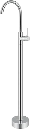 Aolemi Grifo de bañera independiente cromado pulido para baño, relleno de bañera de pie de una sola palanca, grifo mezclador de latón de una sola