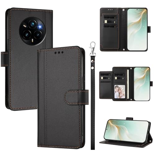 �X�}�z�P�[�X �Ή��@�� for Realme 14 Pro Plus 5G �X�}�z�P�[�X�y�E�H���b�g�f�U�C�� �f���A���J�[�h�X���b�g �L���b�V�� �t���b�v���X�^���h �����h�~�zBlack