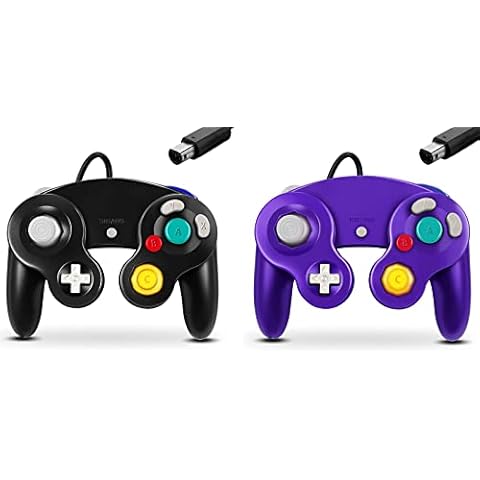 FIOTOK Gamecube Controller, Classic Wired Controller for Wii Nintendo Gamecube - Enhanced (Black & Purple-2Pack) Cover