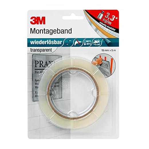 3M Wiederlösbares Montageband, doppelseitiges Klebeband für Innen- und Außenanwendungen, 19 mm x 5 m x 0,8 mm, transparent (1er Pack)