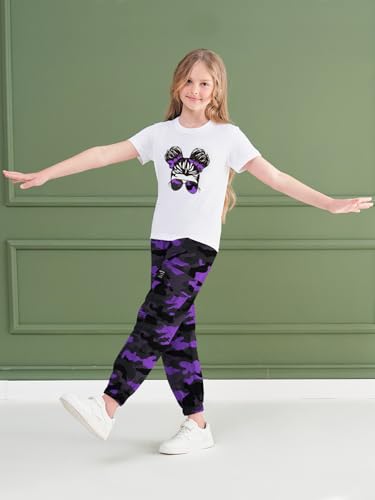 Image of ARTMINE Girls' 2 Piece Outfits Casual Drawstring Jogger Pants and Basic Short Sleeve Top Set, 6-14 Years