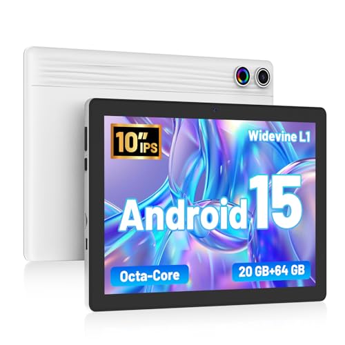 Image of 10.1 inch Tablet, Android 15 Tablets with Octa-Core, 20G RAM 64 ROM 1 TB Expansion, 1280 x 800 IPS Touch Screen, 8H Battery, Wi-Fi 6, BT 5.4, Dual Camera, Android Tablets(White)