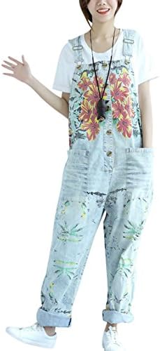 Youlee Women's Summer Wide Leg Pants Denim Dungarees Jumpsuit Pants