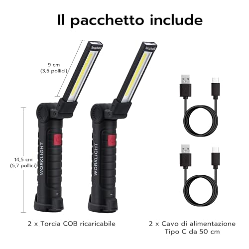 Tolesum Ricaricabile Torcia Led Tipo C,Lampada Da Lavoro Pieghevole E Magnetica, Usb Cob Lampade Di Ispezione, 5 Modalità Lanterne Per Campeggio Esterna Autofficina Lampada,Riparazione Auto Emergenza - 9