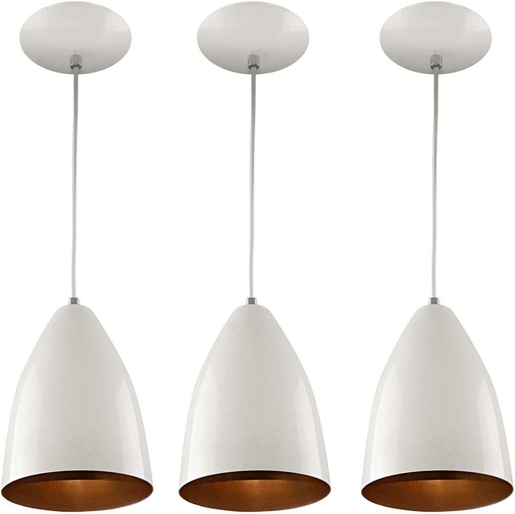 Kit 3 Pendentes Vegas Premium Gourmet Aluminio Branco/Cobre