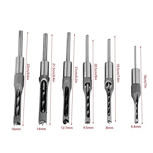 Set di Punte per Trapano a Foro Quadrato, 6 Pezzi, Mortasatrice Scalpello, 6.4mm/8mm/9.5mm/12.7mm/14mm/16mm