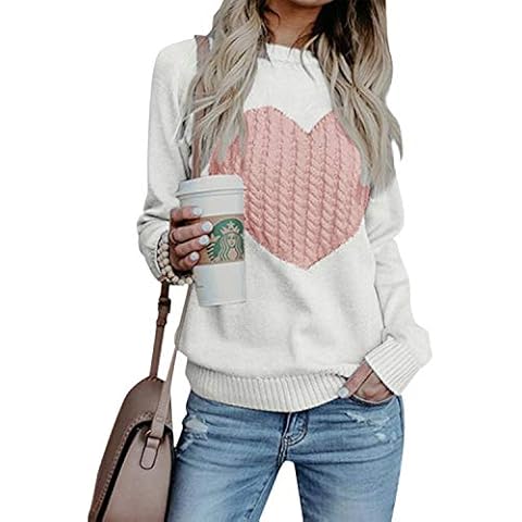 ZANZEA Jersey Mujer Patrón Corazón Suéter Blanco Cover