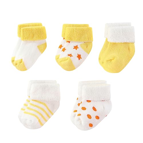 Image of MAMIMAKA Unisex Baby Terry Socks 5-Pack for Baby boy and girl 0-12 Months Warm Cotton Socks