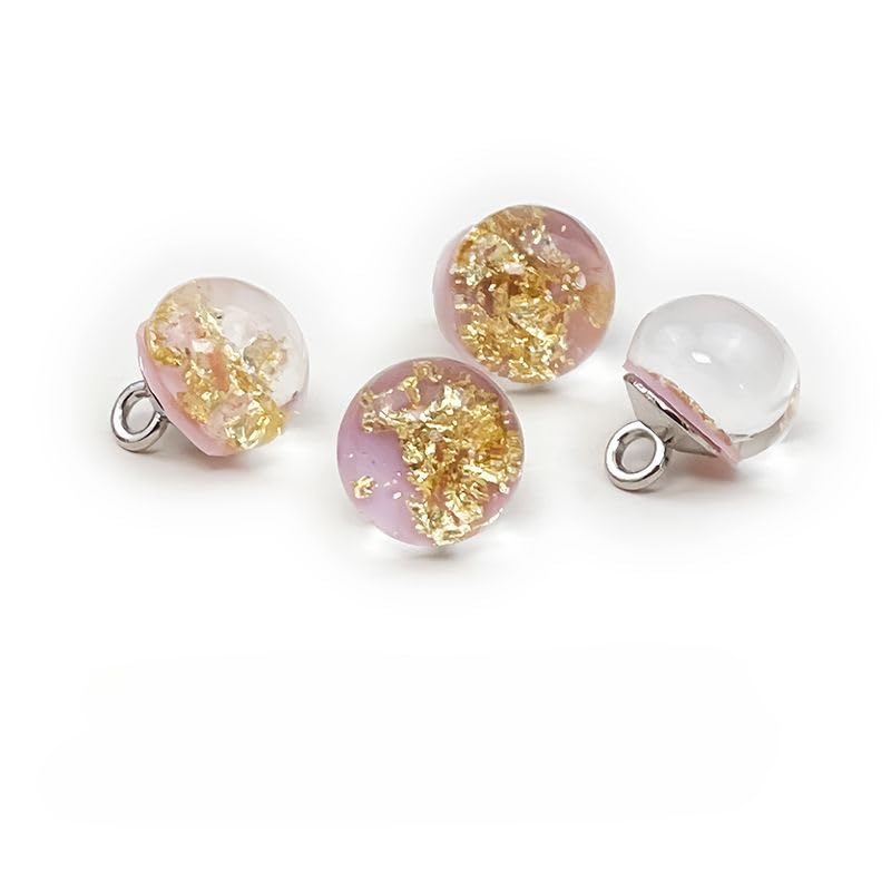 bottoni, Bottoni Con Perle In Resina Gambo Da 10 Mm In Lamina D'Oro, Confezione 50 Multicolori for La Lavorazione Di Stoffe(Pink)