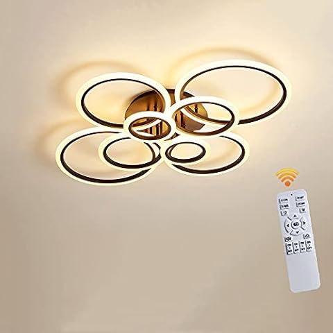 Lichtsse LED Ceiling Light Modern Creativity 8-Ring Living Room Ceiling Lamp Black Round Bedroom Chandelier, 3000K~6000K Dimmable with Remote Control Restaurant Indoor Ceiling Lighting, 86W 6450lm Cover