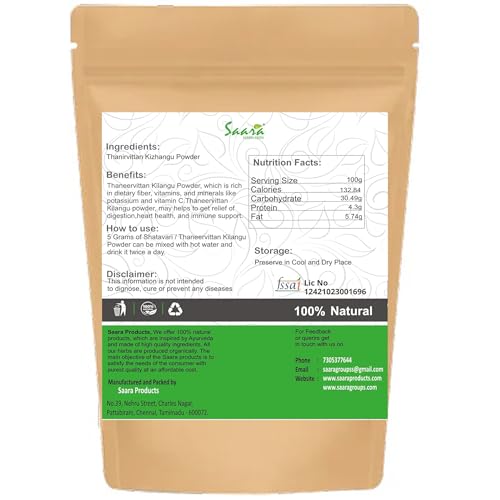 Saara HERBAL FRESH Thaneervittan Kizhangu Powder,100g, Shatavari Root, Abiruvu, Asparagus Racemosus, Challagadda, Satamuli,shatavari powder Helps to Boosts Immunity