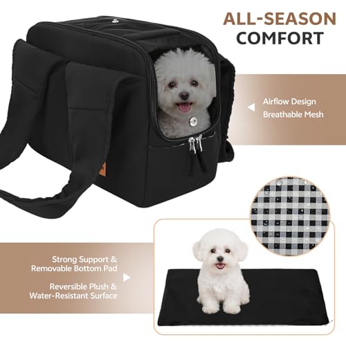 Dog Purse Carrier for Small Dogs and Cats, Soft-Sided Pet Tote Bag with 6 Large Pockets, Collapsible Travel Puppy Carrier, Fits Pets up to 16 lbs (Black, 17.5" L x 8" W x 12" H) by PONEISH - Used condition - Image 3