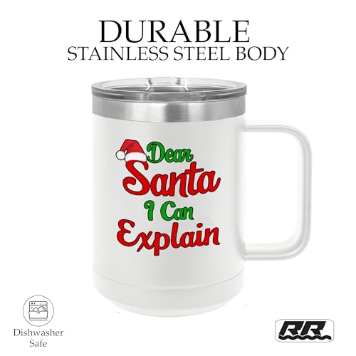 Rogue River Tactical Caneca de café branca de aço inoxidável de 425 g Dear Santa Claus I Can Explain