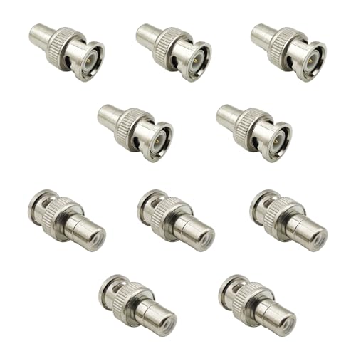 iYueMps 10 pezzi BNC a Cinch Adattatore BNC maschio a femmina accoppiatore BNC maschio a Cinch femmina adattatore coassiale per sistema di telecamere, video, CCTV