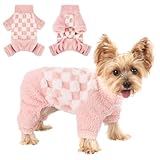 Sebaoyu Turtleneck Dog Pajamas for Small Dogs, Fleece Sweater Winter Cute Tiny Clothes Outfit Puppy Clothes Pet Jumpsuits Chihuahua Yorkie Cat Clothing(Plaid Pink,X-Small)