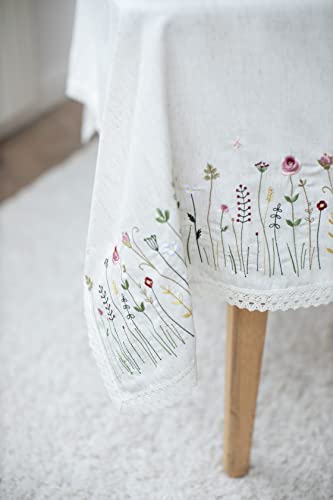 Etnostore Ukrainian Tablecloth Embroidery With Flower Ornaments Lace, Rectangular 55 X 98 In, Made In Ukraine #TOP6