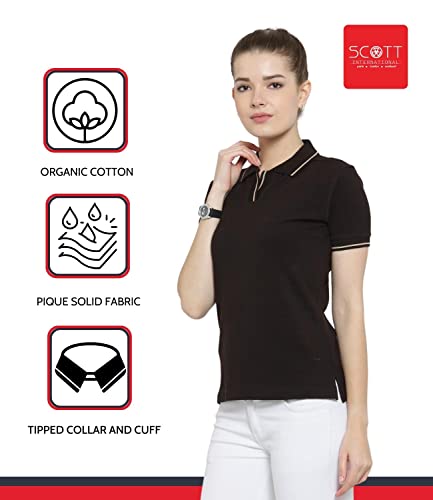 Image of Scott International Women's Regular Fit 100% Pure Organic Cotton Polo T-Shirt | Womens Polo Collar Neck T-Shirt | Cotton Plain Polo Neck Half Sleeve T-Shirt | Tshirts for Women
