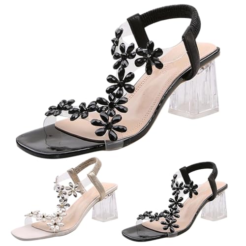 Sandales de fleur en strap de la mode avec talon transparent stable - 4