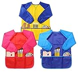 delantal blanco escolar concepcion Fácil de poner y quitar. LEADSTAR 3 Piezas Delantales de Niño Bebe Babero Arte Smock Pintura Delantal Manga Larga 3-6 Años de Edad, Azul y Rojo y Amarillo