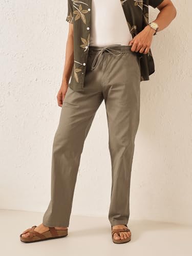Image of Majestic Man Men's Premium Linen Blend Pants | Lightweight Fabric | Elastic Waist with Drawstring | Regular Fit | Side, Back Pockets | Perfect for Casual, Holidays & Travel