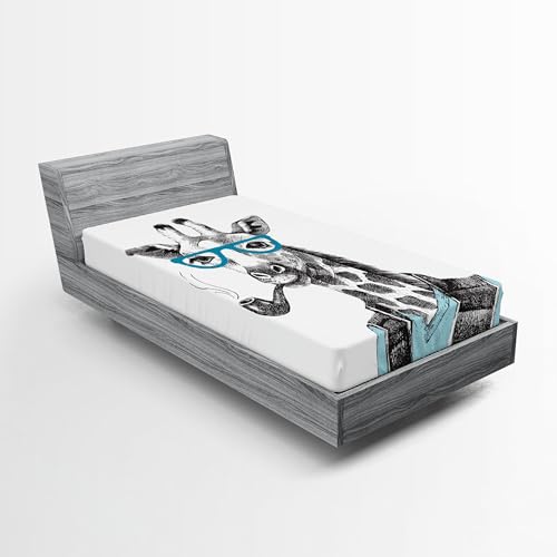 Ambesonne Hipster 2 Pack Fitted Sheet, Funny Giraffe Vintage Art, Bed Cover All-Round Elastic Deep Pockets 2 Pieces, Package Contains 2 Twin Size Fitted Sheets, Blue Grey