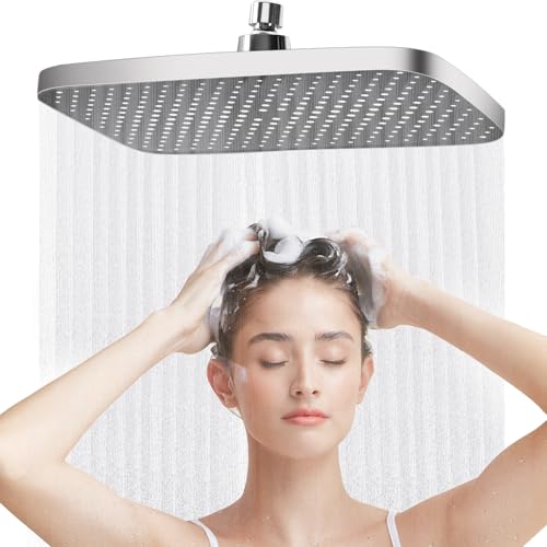 Rain Shower Head 12 Inch, 360° Adjustable High Pressure Rainfall Shower Head Square Built-in Shower Heads, Stainless Steel Cover Rain Shower Heads Replacement Showerhead G1/2 Universal for Bathroom