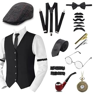 Set Accesorios Años 20 Para Hombre - Sombrero, Tirantes, Pajarita Y Bigote, Ideal Para Fiestas Gatsby O Halloween