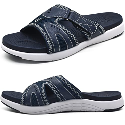 COFACE Hombre Sandalias de Recuperación Deportiva Fascitis Plantar Cojín Suave Soporte de Arco Ligero Toboganes Ortopédicos para Hombre Azul Talla 42