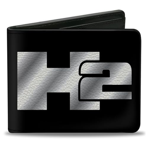 Buckle-Down Men's PU Bifold Wallet-H2 Black/Silver Logo Centered, Multicolor, 4.0
