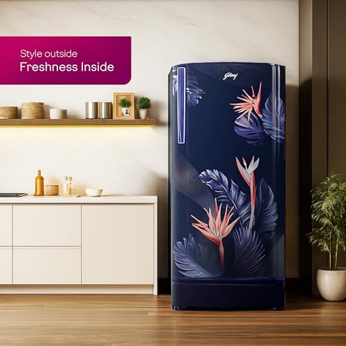 Godrej 183 L 3 Star 5 Years Comprehensive New Launch | Toughened Glass Shelves | 24 Day Farm Freshness | Jumbo Vegetable Tray | Single Door Refrigerator (RD R190CN THF FR BL, Floral Blue) view 2