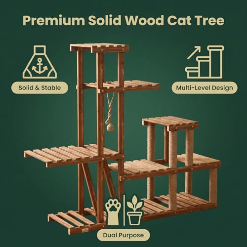 Árbol para Gatos y Soporte para Plantas 2 en 1 de Madera Maciza miniatura 2