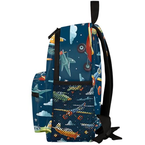 Toddler Backpack Cartoon Airplanes Kindergarden Kids Bacpack for Boys Girls Helicopter Nave Blue Preschool Bag Lightweight Small Travel Rucksack Bag with Bottle Holder4