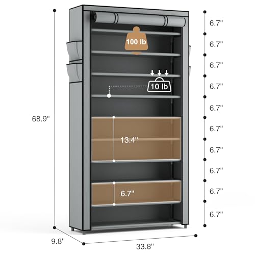 Rojasop Shoe Rack With Covers, Stackable 10 Tier Tall Shoe Shelf Storage 50-55 Pairs Shoes And Boots Large Capacity Vertical Shoe Rack Organizer For Closet Entryway Garage Bedroom thumb #2