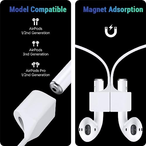 Image of LIRAMARK Magnetic Anti-Lost Strap Silicone Rope Wire Cable Connector String for AirPods Pro /Aipods Pro 2 / Airpods 1,2&3 / Earbuds (White)