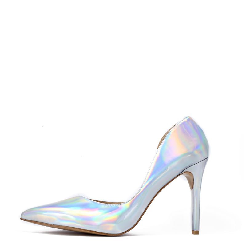 Viviano By Lidia Talavera | Michael | Pointed-Toe Pump in Hellographic Silver| High Heels for Crossdressers, Transgender Women, Drag Queens & Men Who Love High Heels | Stilettos in True Men's Shoe Sizes Up To Size 162