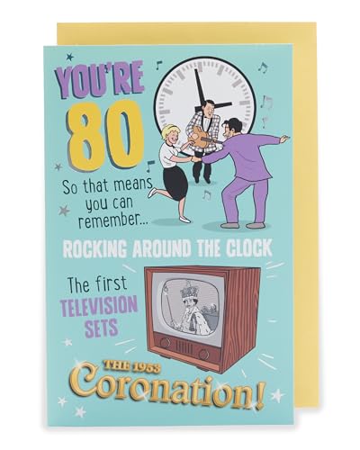 UK Greetings | 80th Birthday Card | Happy Birthday Gifts | Her/Him | Nostalgic Design | With Envelope | 155 x 235 mm