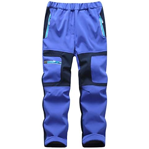 Echinodon Children's Lined Softshell Trousers Windproof Waterproof Warm Boys Girls Winter Outdoor Hiking Trousers - Blue - 11 Years Cover
