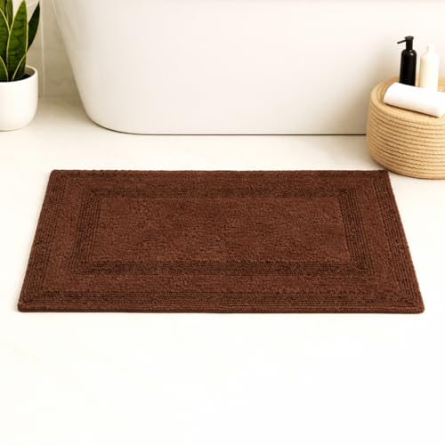 Image of Cotton Reversible Tufted Bath Mat - 2000 GSM, 40 x 60 cm (Brown) | Bathroom Mats Anti Slip | 100% Cotton | Super Absorbent | Floor Mat | Hypoallergenic | Machine Washable | Soft & Heavyweight