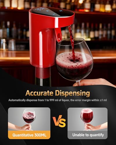 Image of 5 in 1 Wine Aerator Whiskey Dispenser,Liquor Decanter, Alcohol Pourer-Red | World Cup Party Essential | 1-Second Aeration | Easy Tap-to-Pour | 1-999ml Precision | USB-C Rechargeable | Smart&Automatic