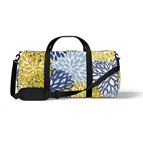 Bolsa de viagem grande para homens e mulheres, bolsa de viagem leve com flores de crisântemo azul e