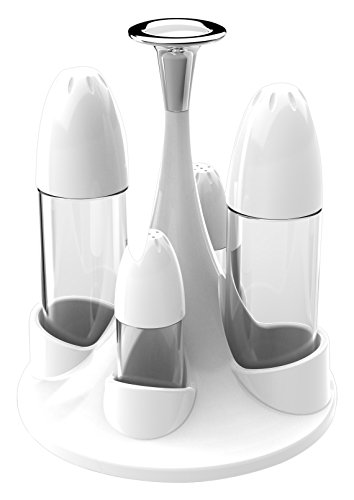 BIESSE CASA Lot de Support et avec Boutons de poignées en métal et en Verre pour Huile/vinaigre/sel/Poivre, Blanc