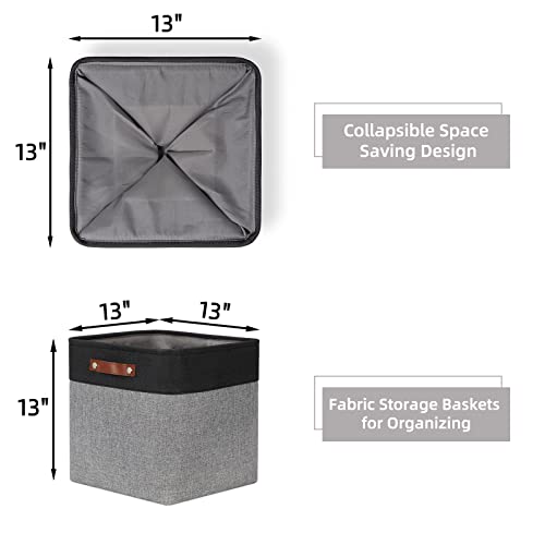 Hnzige Storage Foldable Baskets Cubes Set(3 Pack) Fabric Bins For Shelves,13 Inch Storage Basket For Organizing With Leather Handles For Home, Toys, Clothes, Kids Room, Closet Storage(Black&White) #TOP1