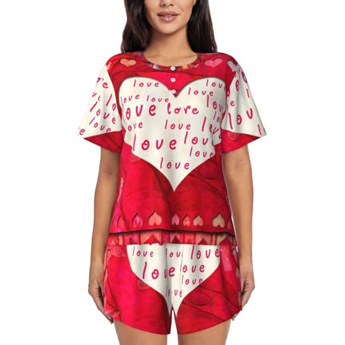 Pyjama 2 pièces femme à cœurs rouges idéal pour des week-ends cocooning