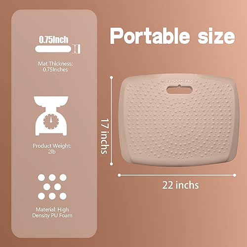 Image of 3 /4 Inch Portable Anti Fatigue Standing Mat with Massage Points, Comfort Foot Standing Pad for Office Desk with Handle, Cushioned Kitchen Mat for Office & Home (Rose Gold, 17 inch X 22 inch)