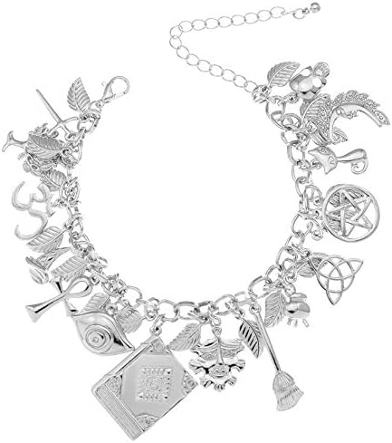 RechicGu Polish Silver Mythology Fairytale Lucky Charms Cuff Bangle Bracelet Cross Leaf Moon Face Celtic Cat