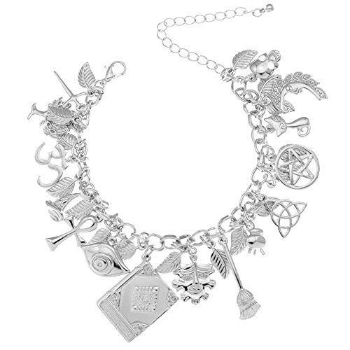 Rechicgu Polish Silver Mythology Fairytale Lucky Charms Cuff Bangle Bracelet Cross Leaf Moon Face Celtic Cat #TOP3