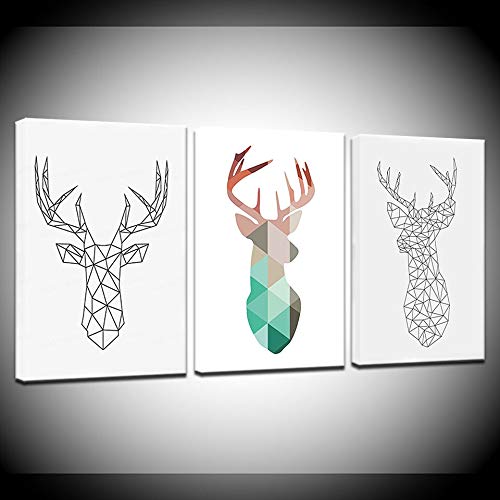 Tableau triptyque géométrique tête de cerf toile impression d'art moderne