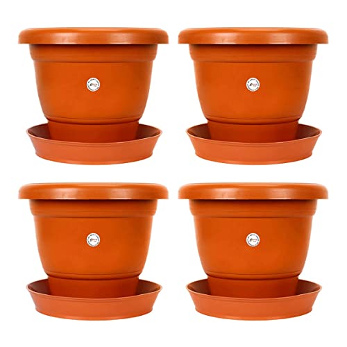 Kraft Seeds Gamla Planter Pot And Plates (18 Cm, Brown, Pack Of 4) Small, (Jnry44)